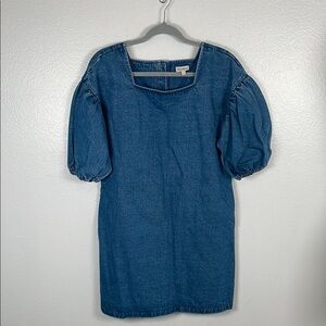 Anthropologie The ODELLS Denim Puff Sleeve button back dress pockets size small